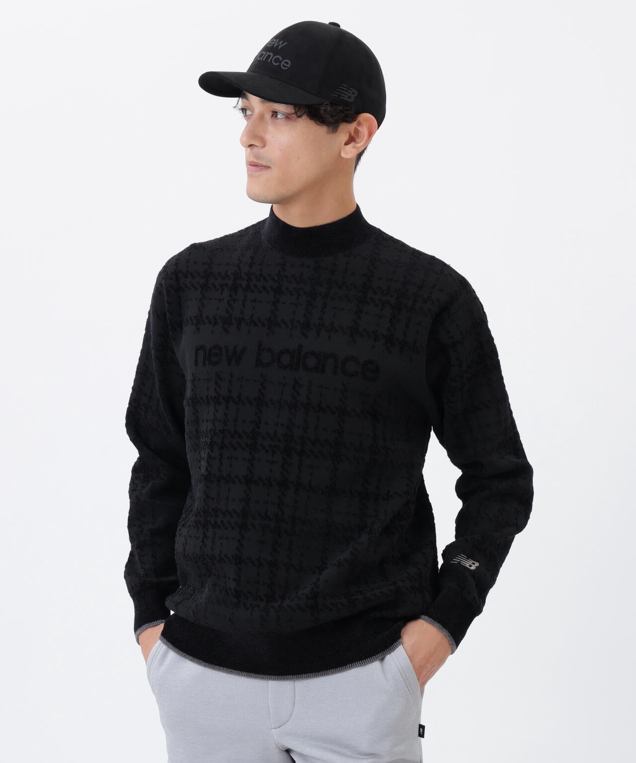 グレンチェック柄 モックネック ニット プルオーバー (MENS) | new