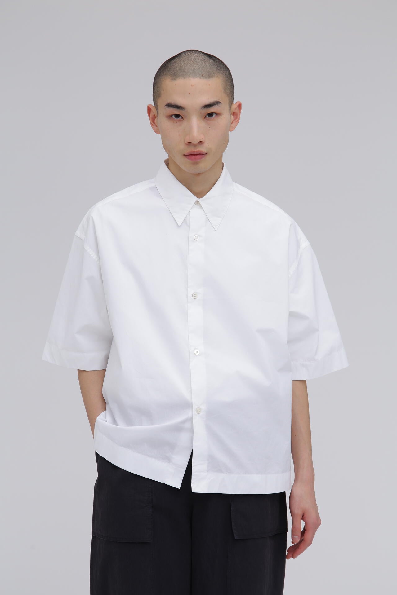 STUDIO NICHOLSON / JAPANESE COTTON NYLON SHORT SLEEVE BOXY SHIRT