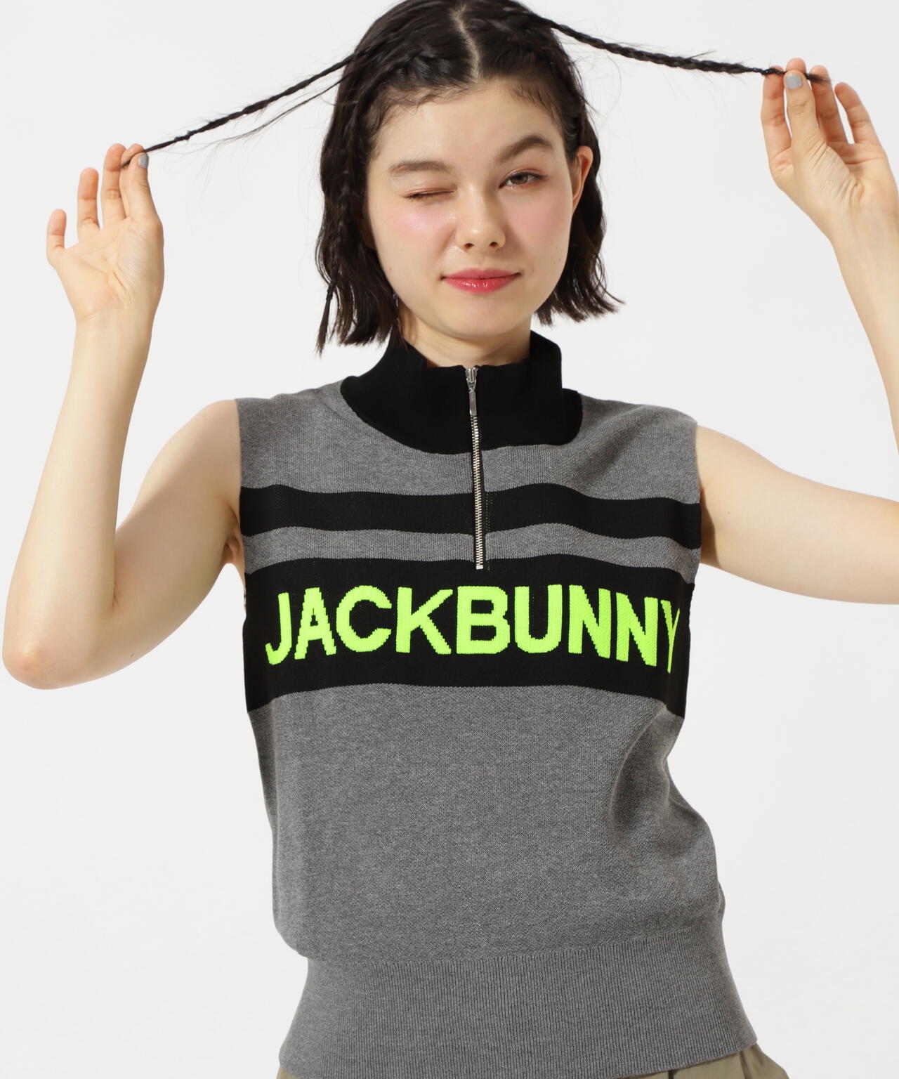 ハーフジップアップノースリーブニットプルオーバー | Jack Bunny