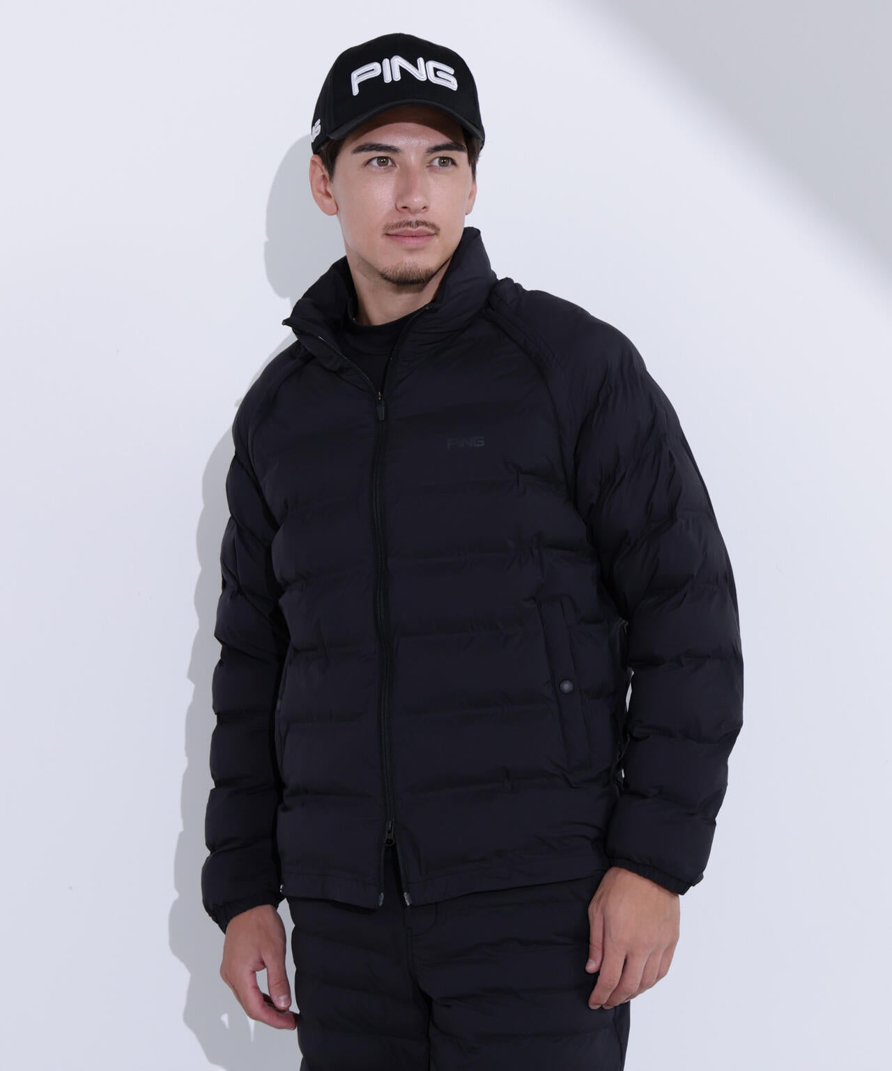 PING APPAREL】全方向ストレッチ接結ボーダー2WAY中綿ブルゾン