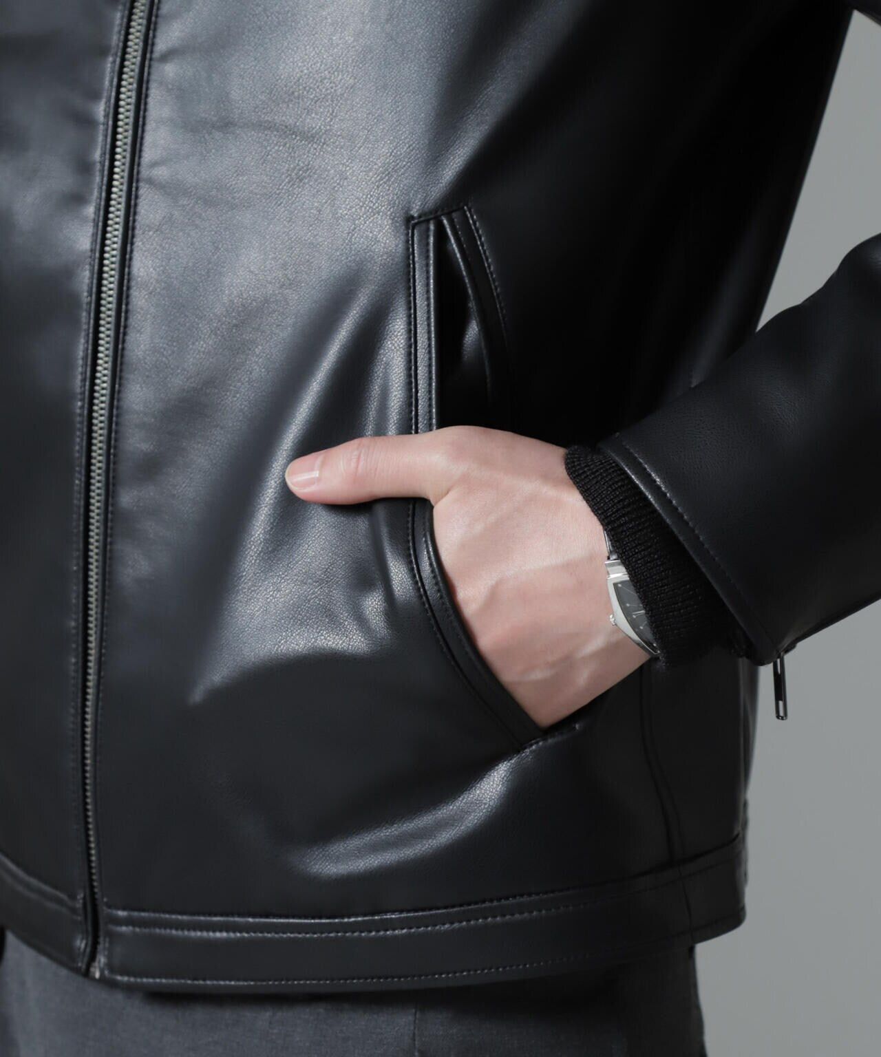 フェイクレザーシングルライダースジャケット | NANO universe（ナノ