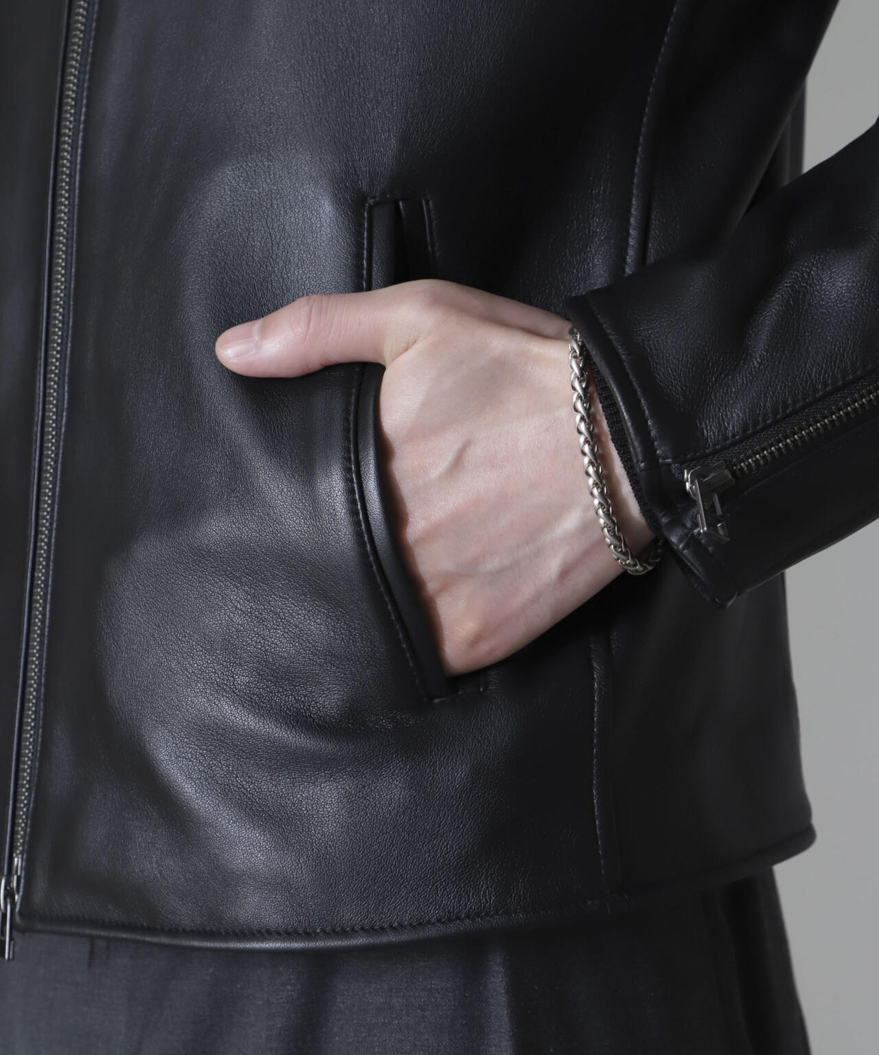 バンドカラーレザーシングルライダースジャケット | NANO universe