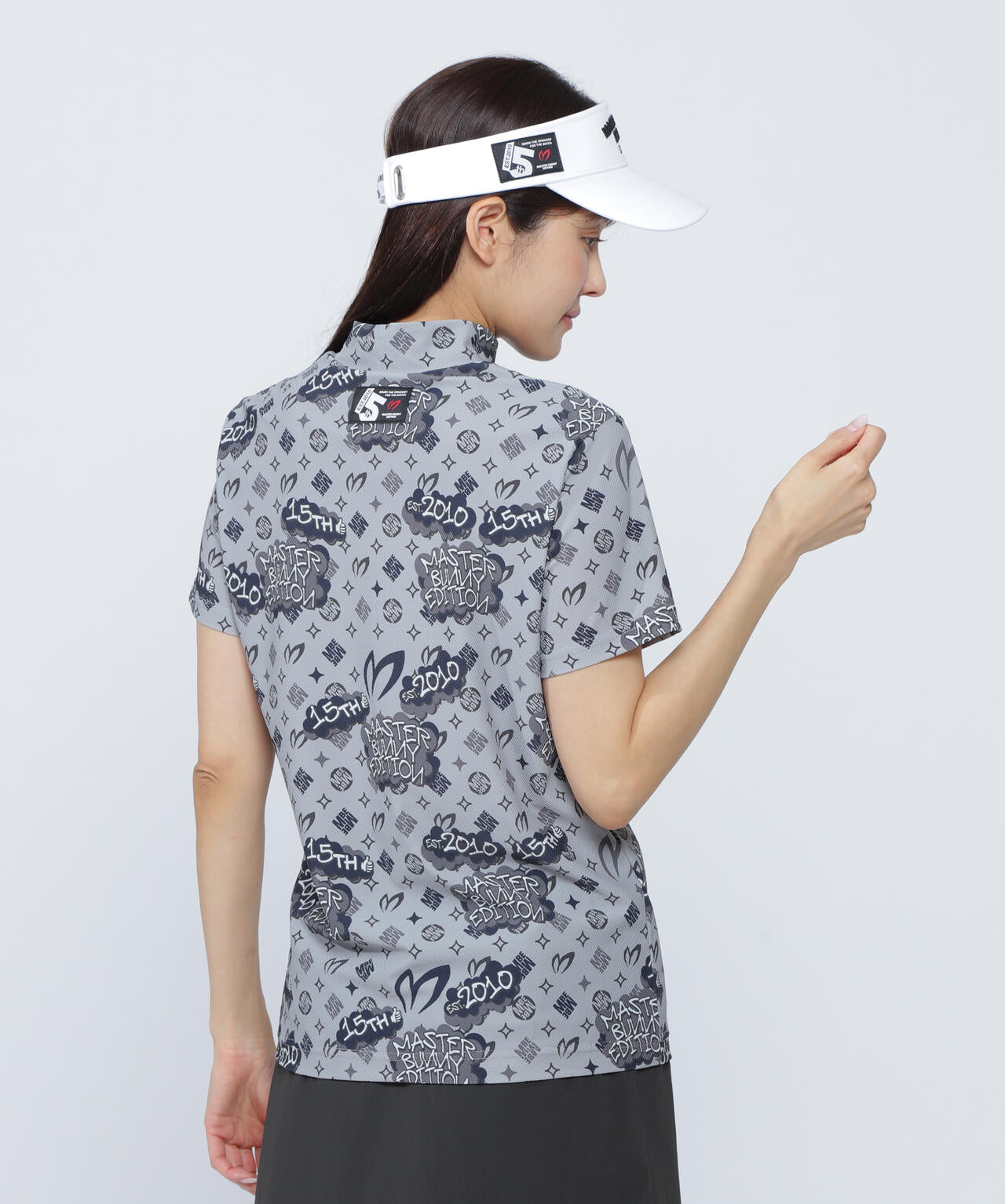 ナイロンハニカムトリコットふきだしプリント半袖ハイネックカットソー