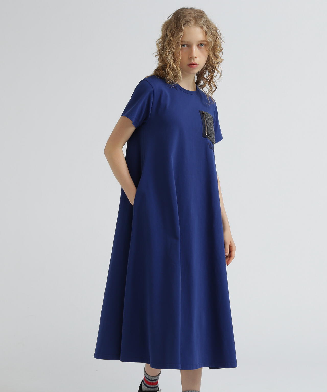 DENIM POCKET FLARE ONEPICE/デニム ポケット フレア ワンピース