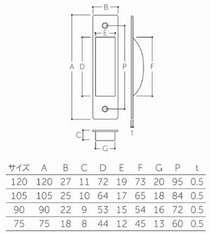 建具金物 ＞ 引手 ＞ 金属引手 ＞ チリ出引手（木捻子止） S-125 105mm