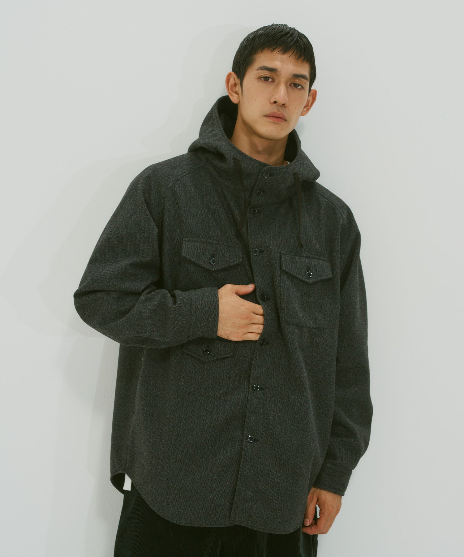 TWEED KNIT HOODED SHIRT