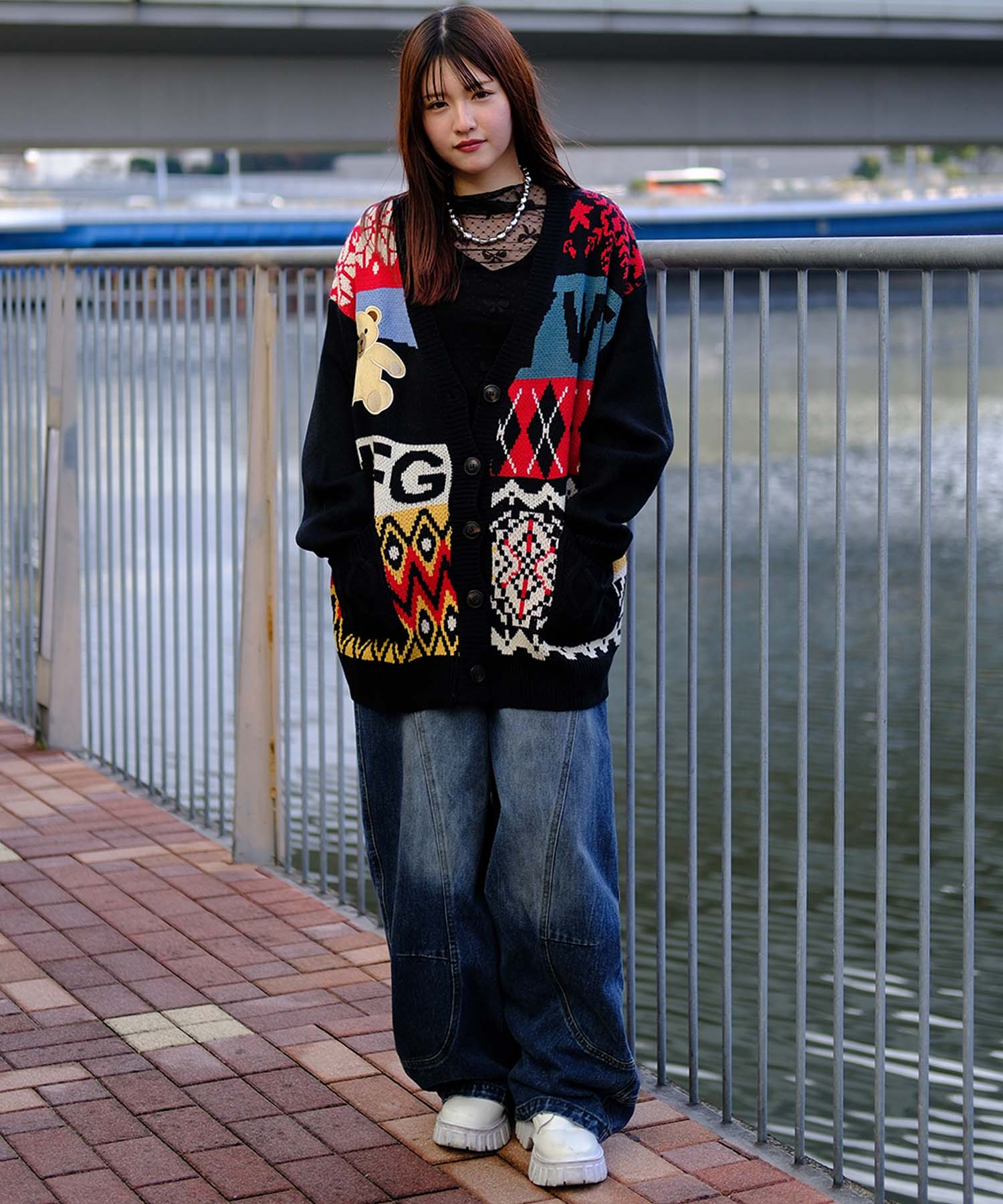 HOOK】パッチワーク柄ベアイラストカーディガン – 《公式》moremore