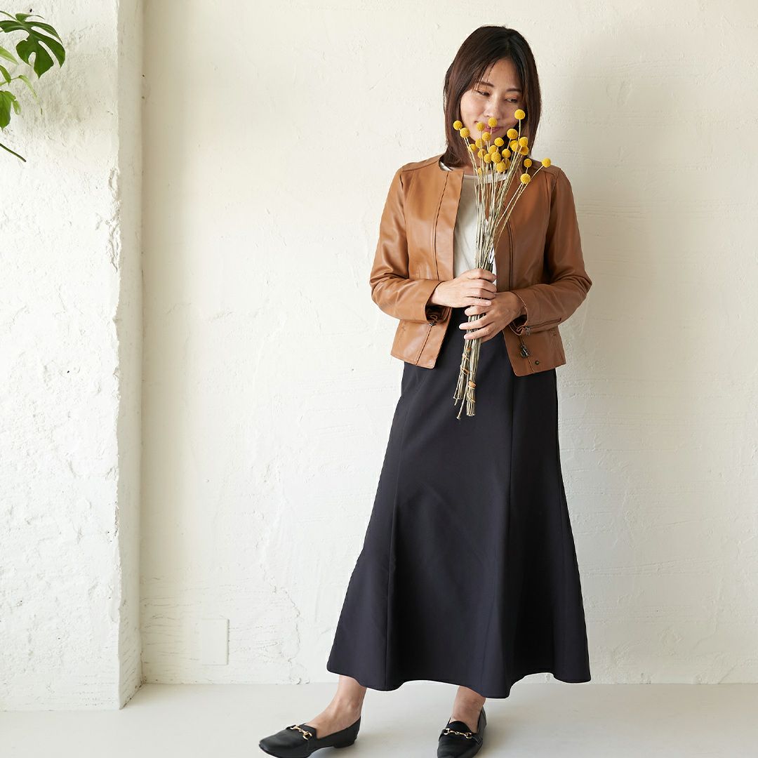 ラムレザー ノーカラージャケットブルゾン(キャメル) | もりのがっこう公式