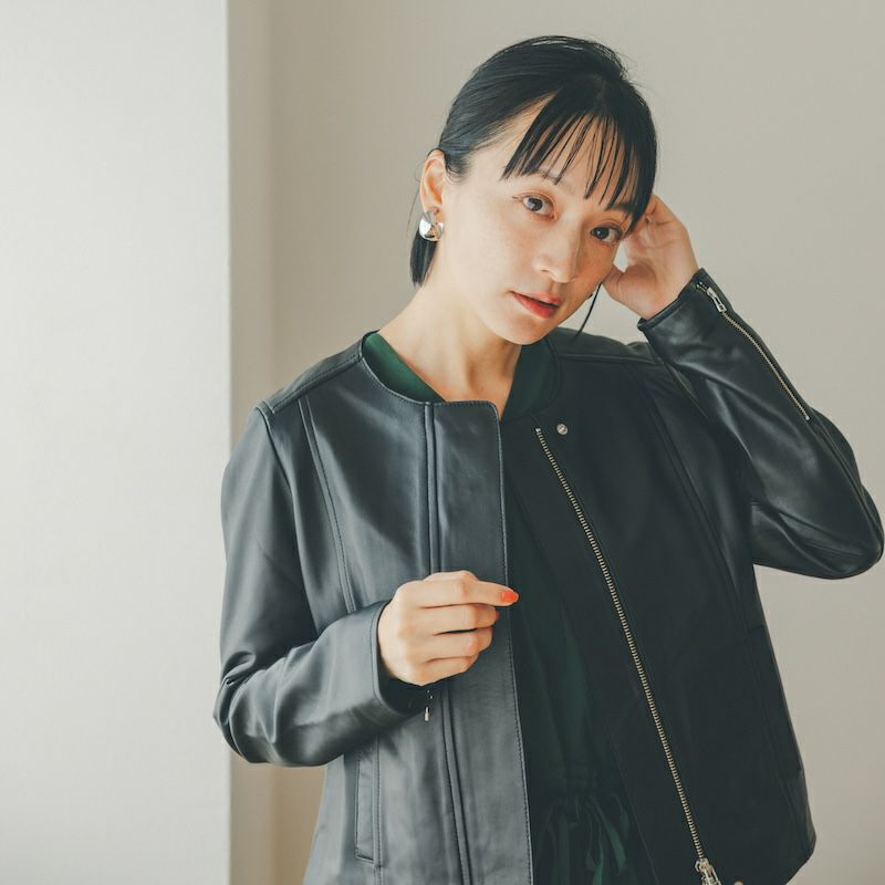 ラムレザー ノーカラージャケットブルゾン(ブラック) | もりのがっこう公式