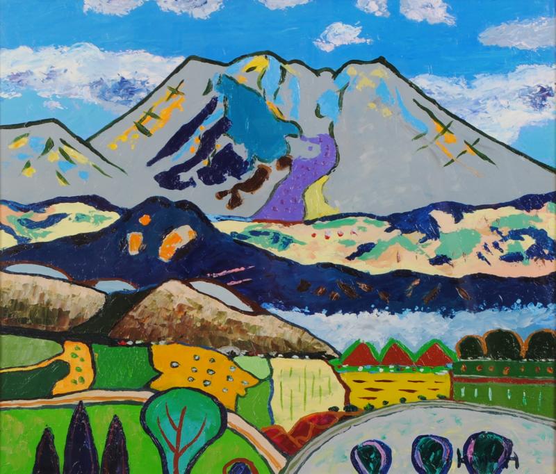 油絵の絵画で半沢国雄が描いた阿蘇の絵の油絵「根子岳」をご購入