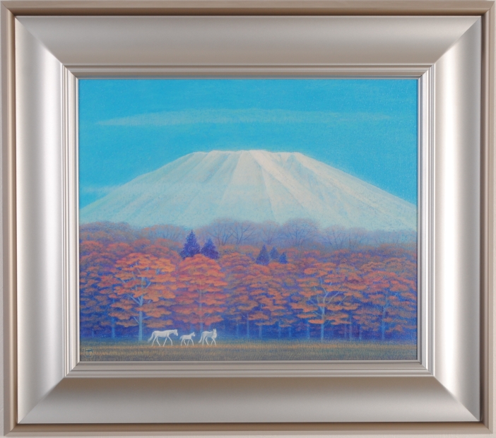馬の絵画を油絵で描いた富谷一明の白馬の絵「奏・大山」をご購入