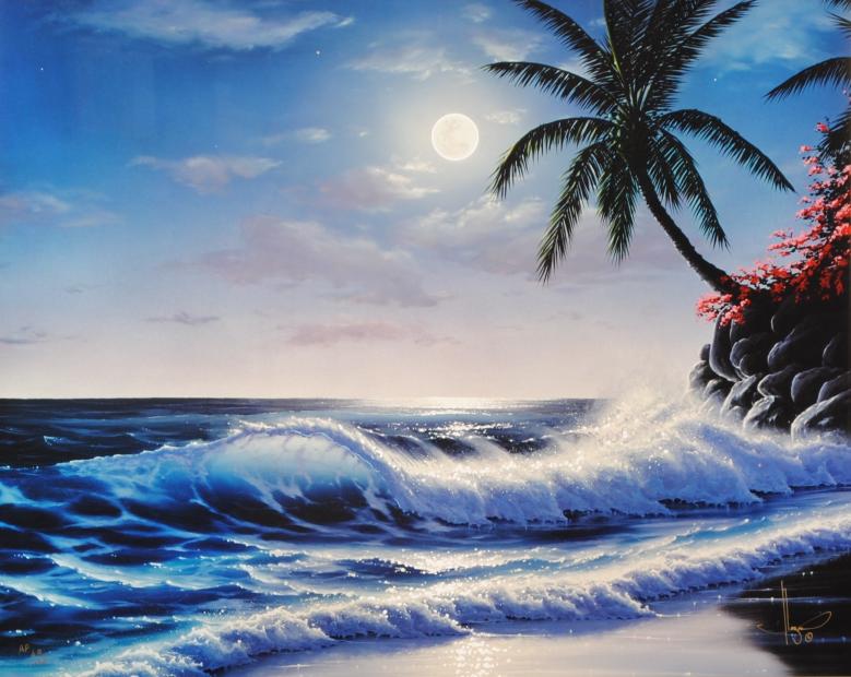 ジョン・アルホーグがミクストメディアの版画で制作した海の絵画