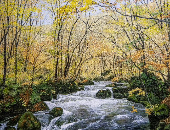 奥入瀬の秋を描いた油絵” 百瀬太虚「阿修羅の流れ」 F6 油彩画 600×500