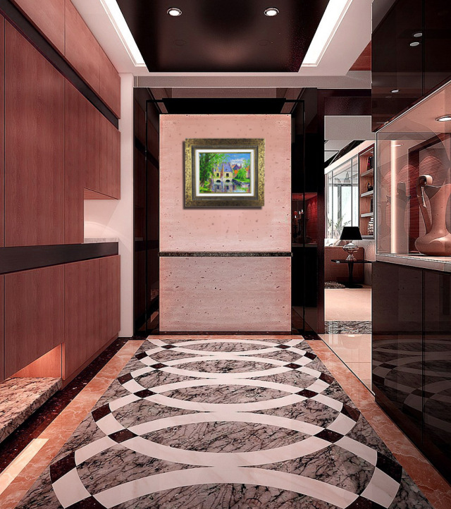 水の都”梅沢民雄「ブルージュ」油彩画・F6・額寸540×630mm”お部屋が