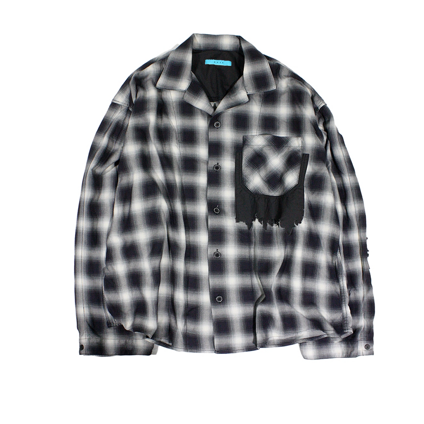 MUZE TURQUOISE LABEL -【RAYON OMBRE CHECK SHIRT(BLACK)】ミューズ