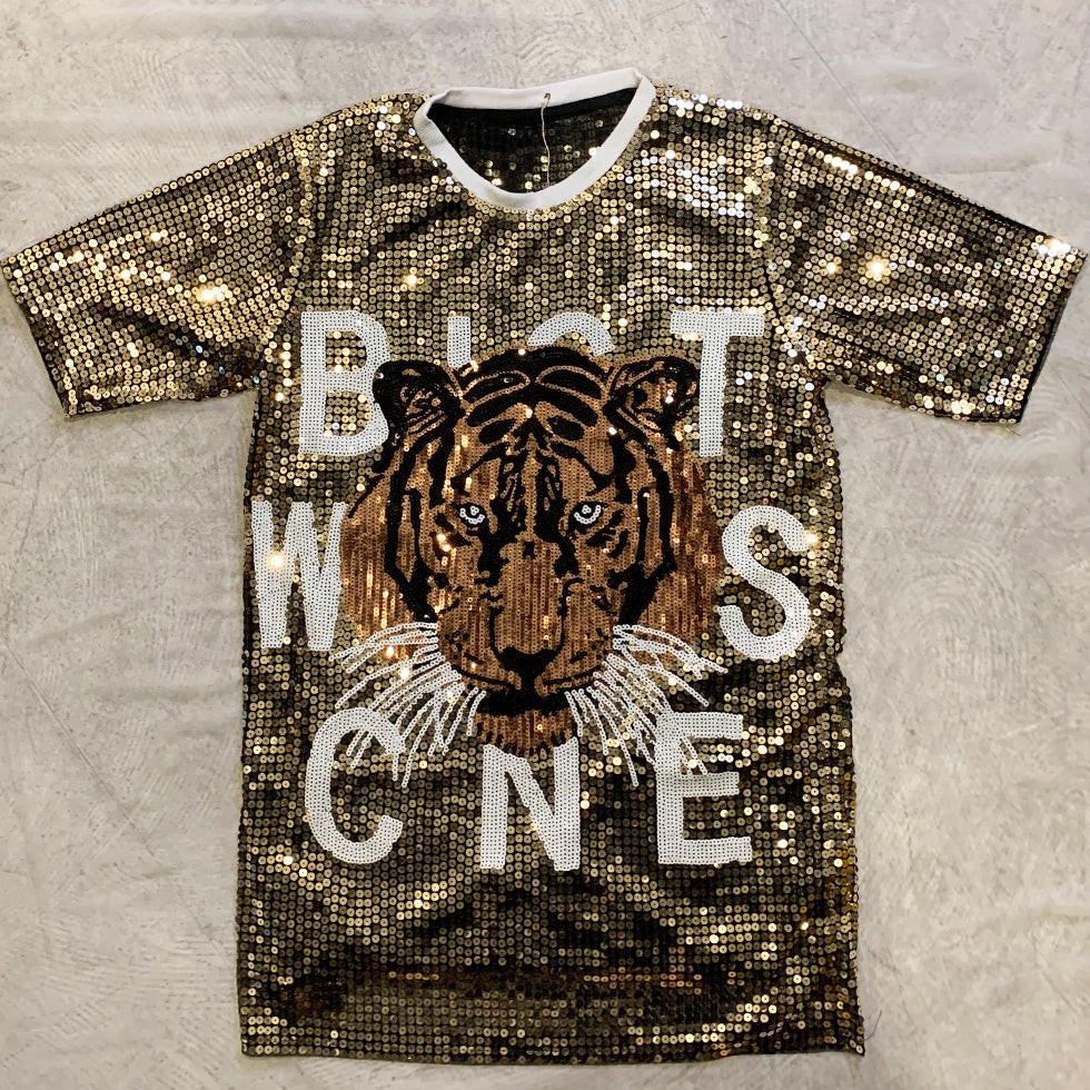 トラ柄】ゴールドスパンコールTシャツ – なにわ小町公式オンラインショップ