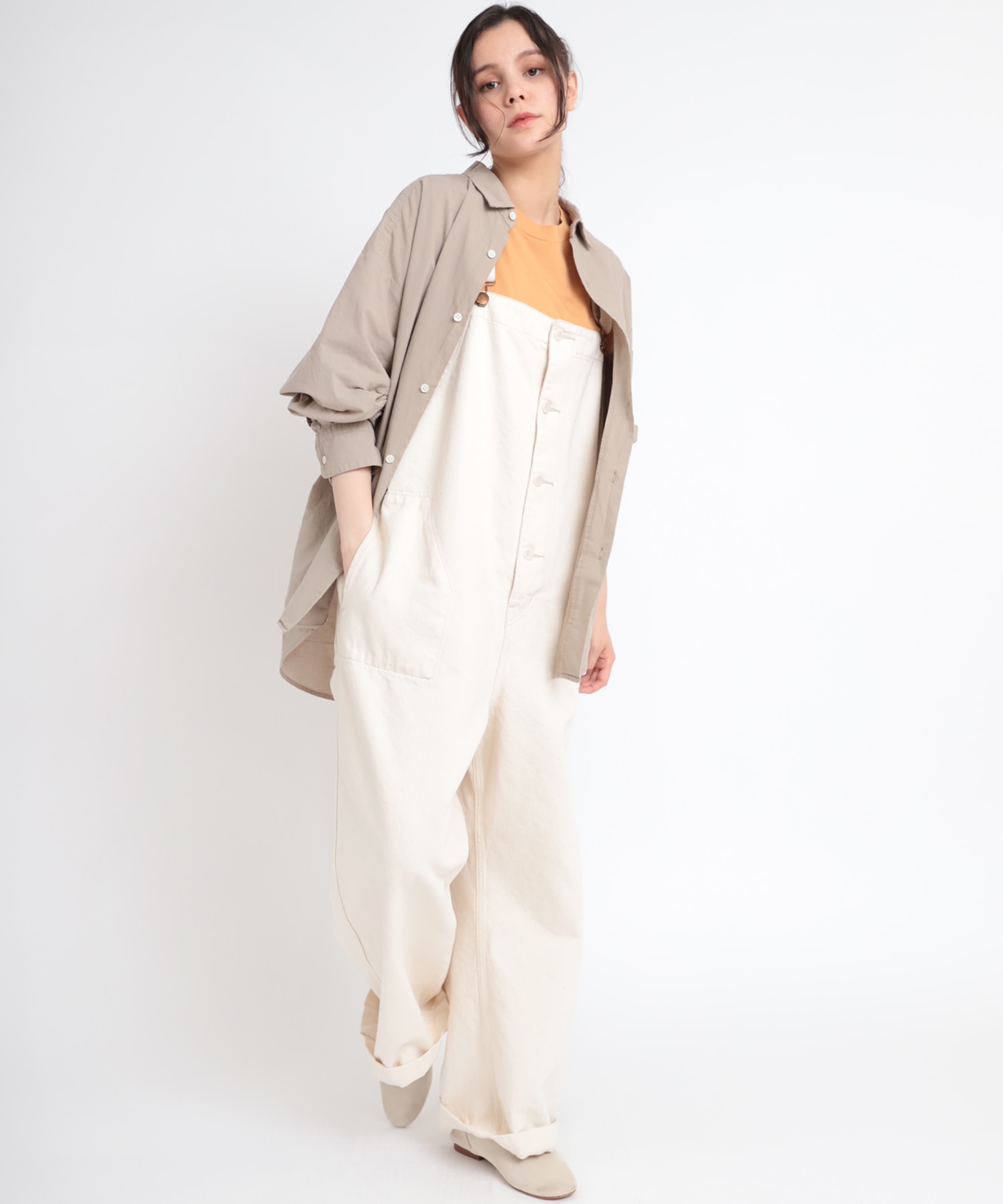 O0667 オーガニックコットンストレートオーバーオール(M キナリ