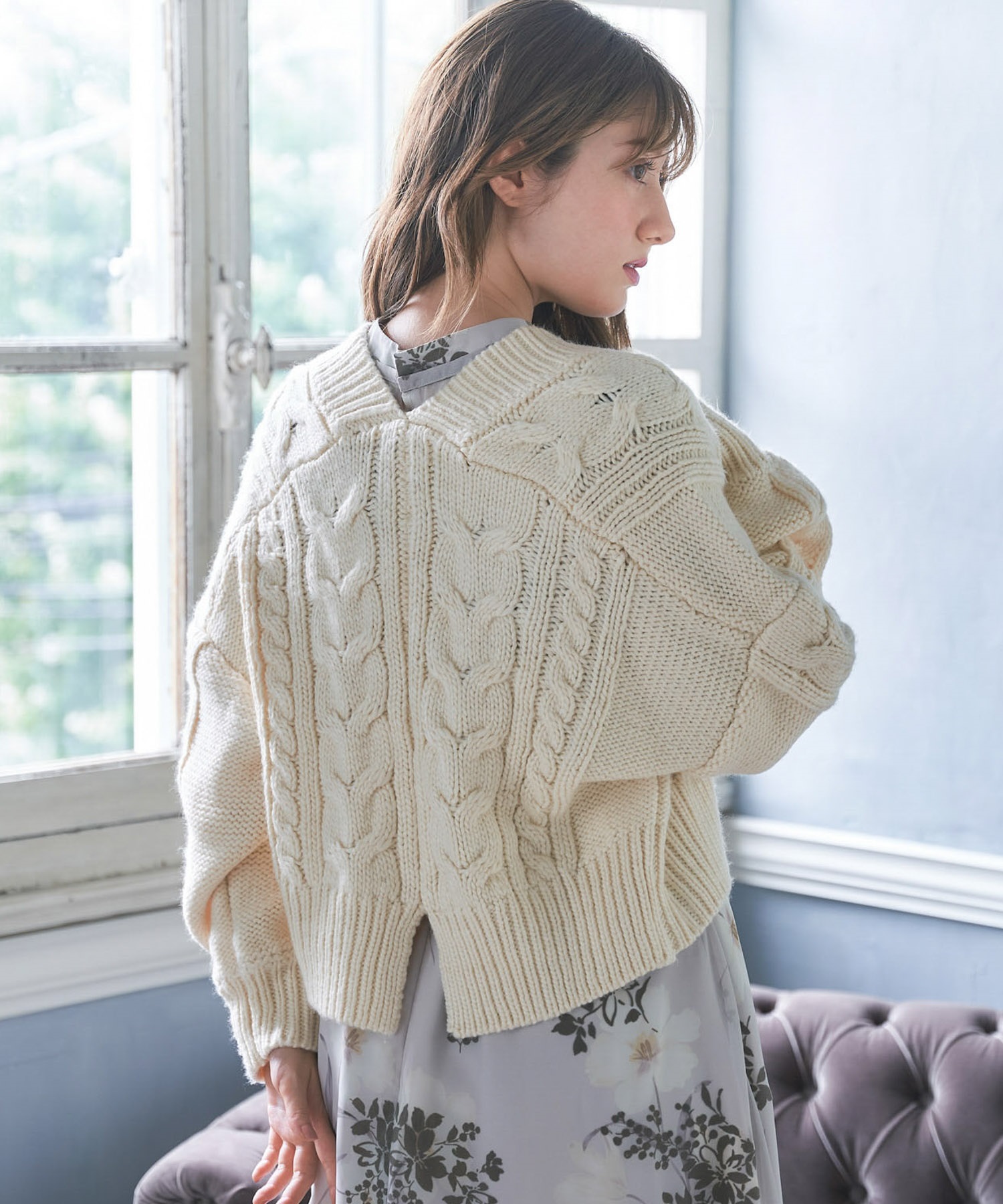 美品 ウールリッチ 厚手 カーディガン ケーブル編み ウール オフ