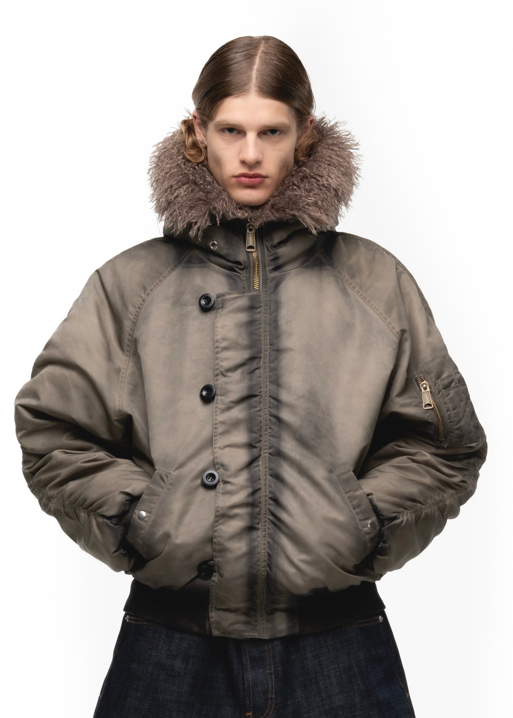ASTRO FUR BOMBER JACKET USED BEIGE – NO/FAITH STUDIOS