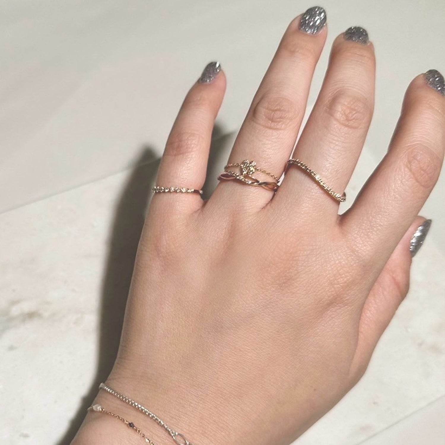 Tiny Motif】K10ダイヤモンドクローバーチェーンリング（0.03ct