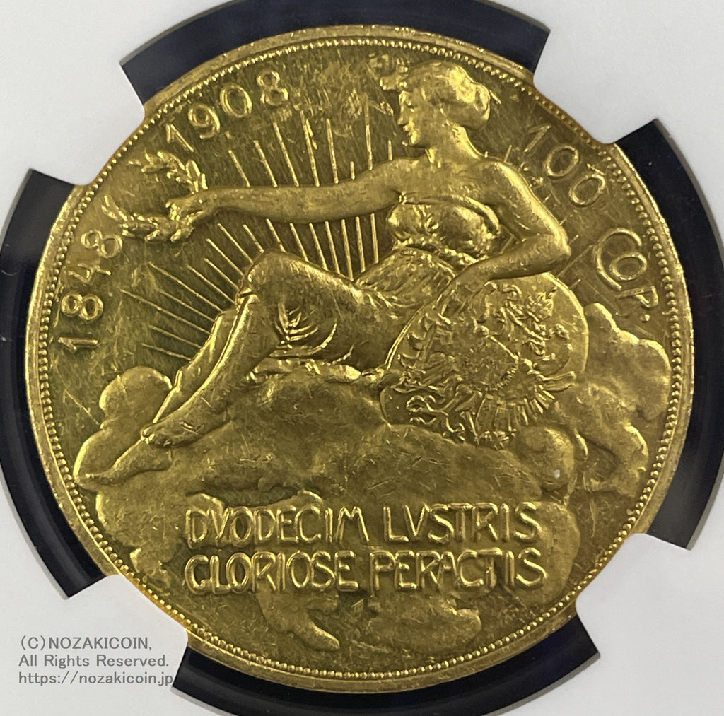 オーストリア 雲上の女神 100コロナ金貨 1908年 フランツ・ヨーゼフ