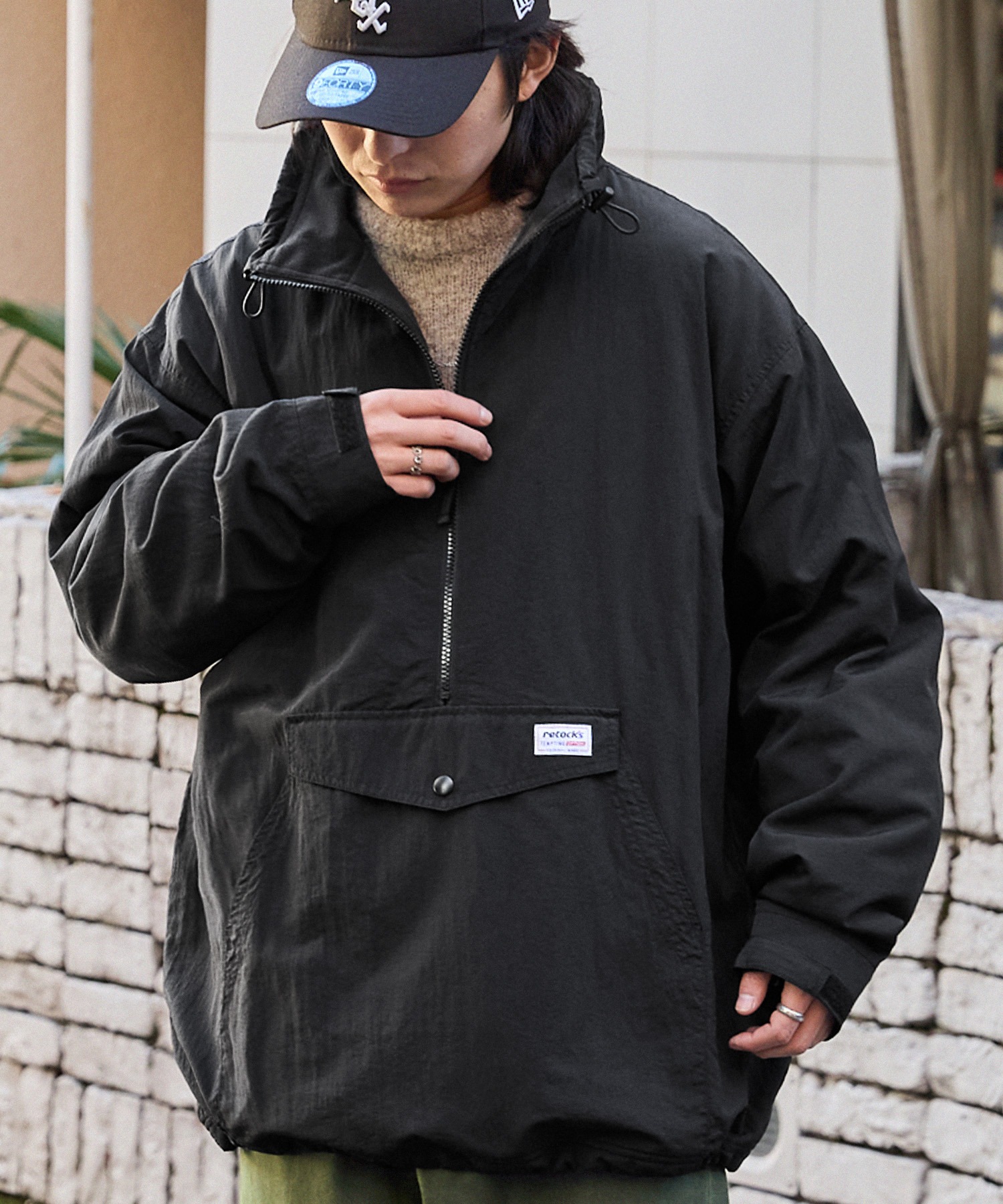 retock's】裏フリース ハーフジップ ビッグシルエット ナイロン