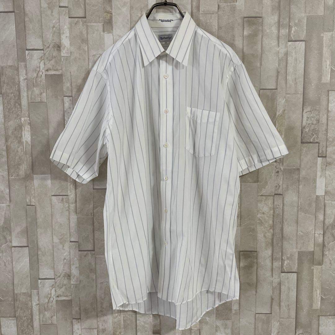 90s BURBERRY 半袖シャツ ストライプ サイズ39 ホワイト – OMNISTYLE