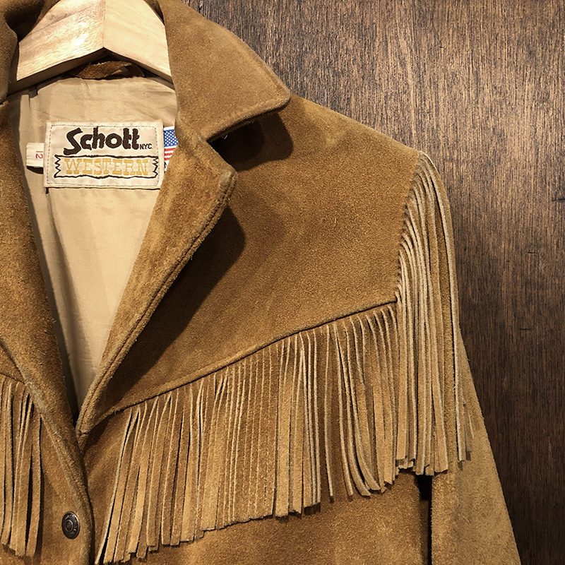 Schott Western Genuine Suede Leather Fringe Jacket Camel Brown 12