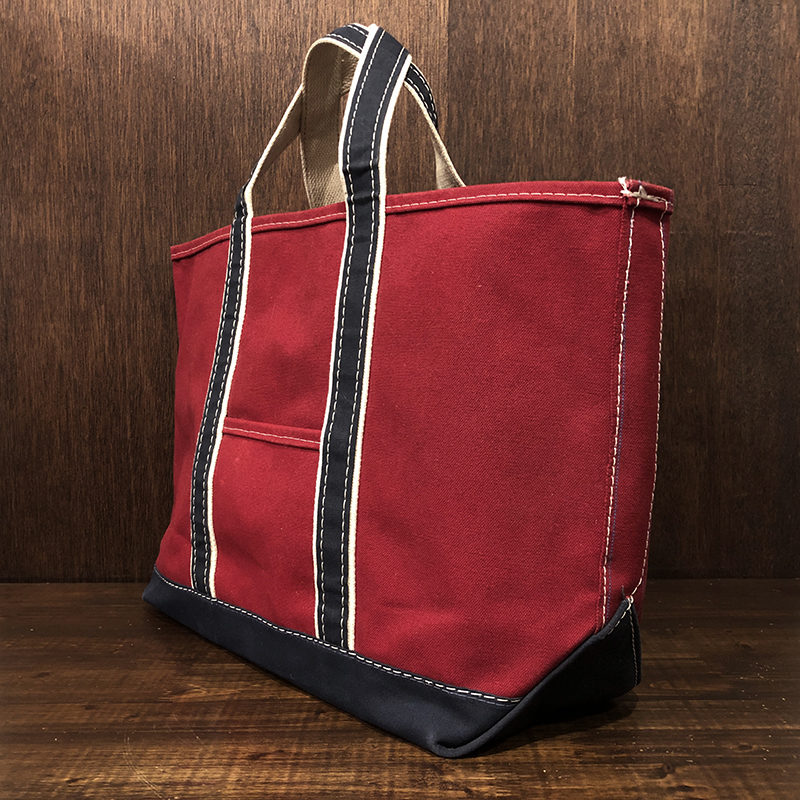 L.L. Bean Deluxe Boat and Tote Red Base Navy Handle Bottom Canvas