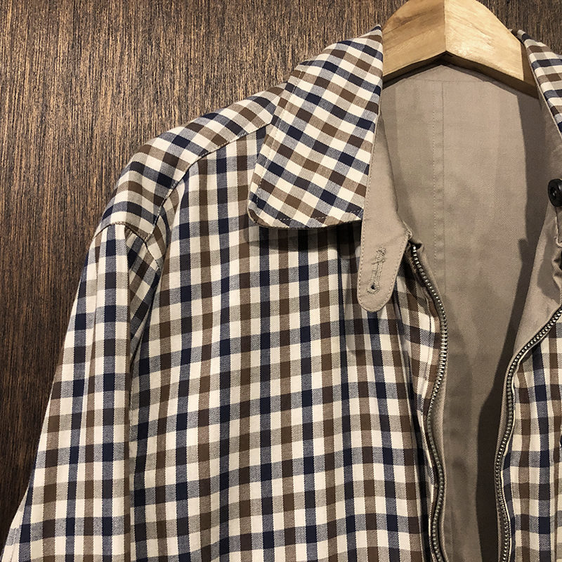 Aquascutum Club Check Tan Reversible Harrington Jacket Cotton 100