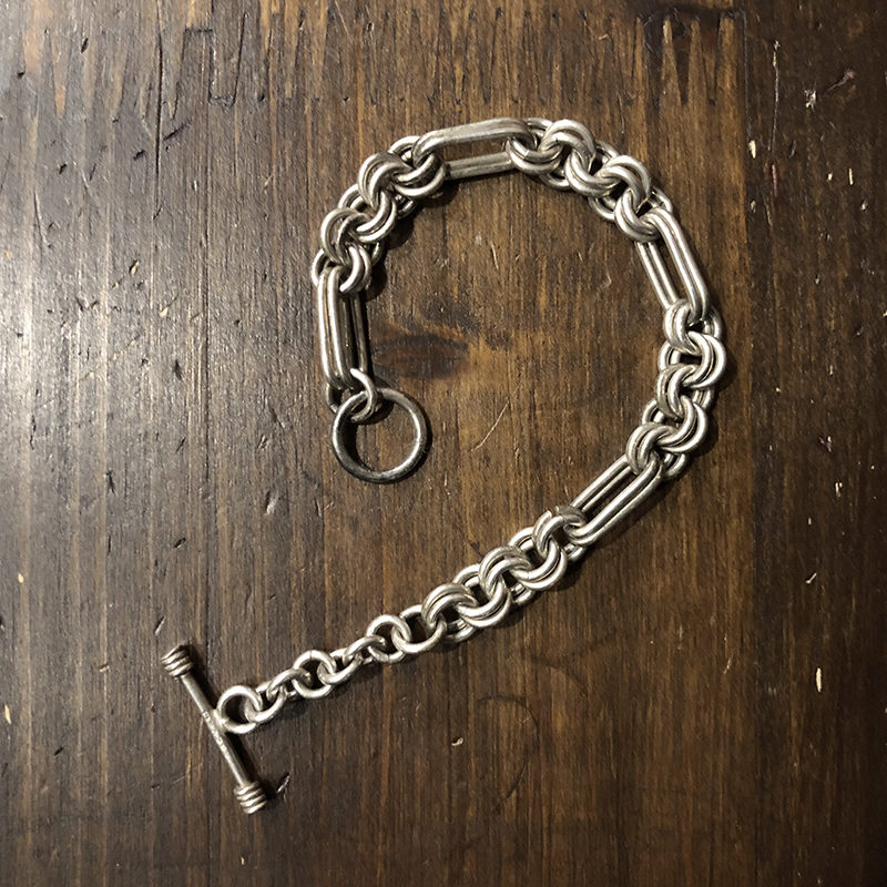 Vintage Mexican Silver Dual Chain Bracelet Toggle Clasp T-bar End