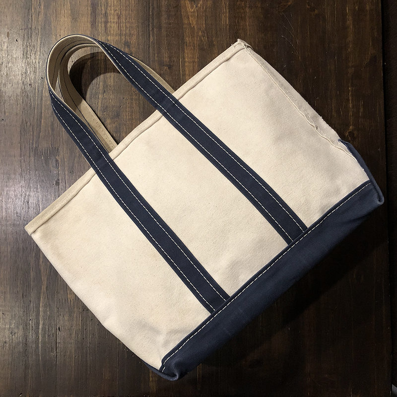 LL Bean Boat and Tote White Navy Trim Canvas Tote Bag Mint