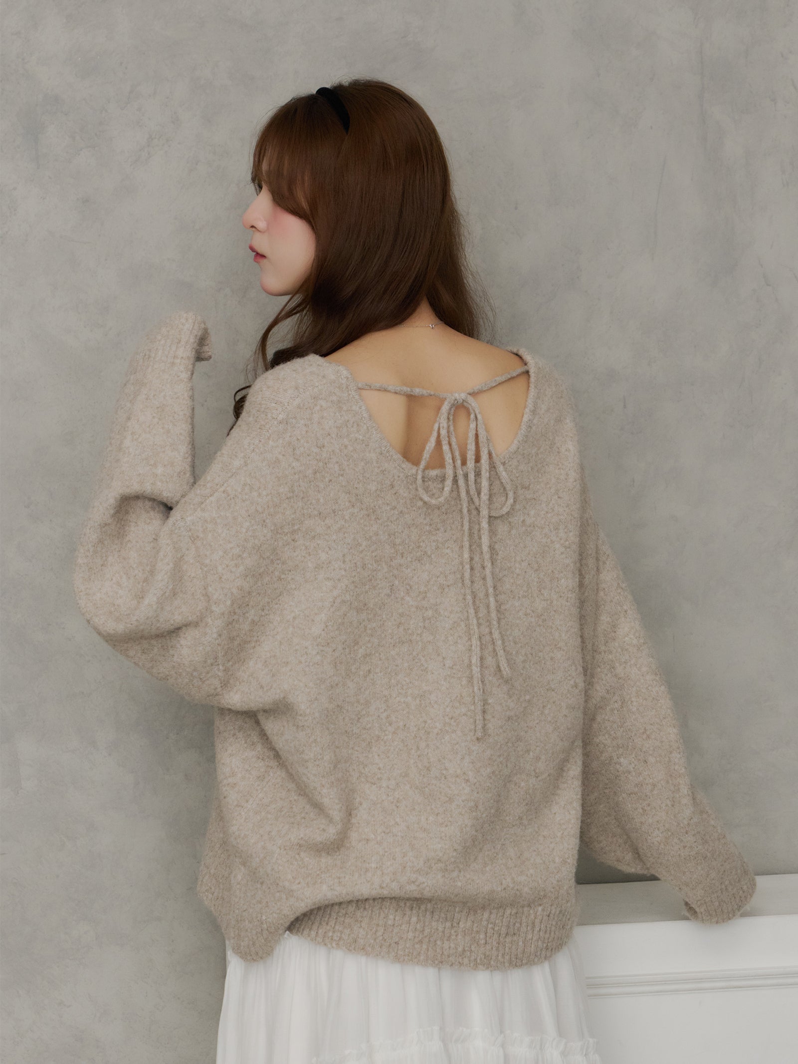 アルパカタッチバックリボンニット