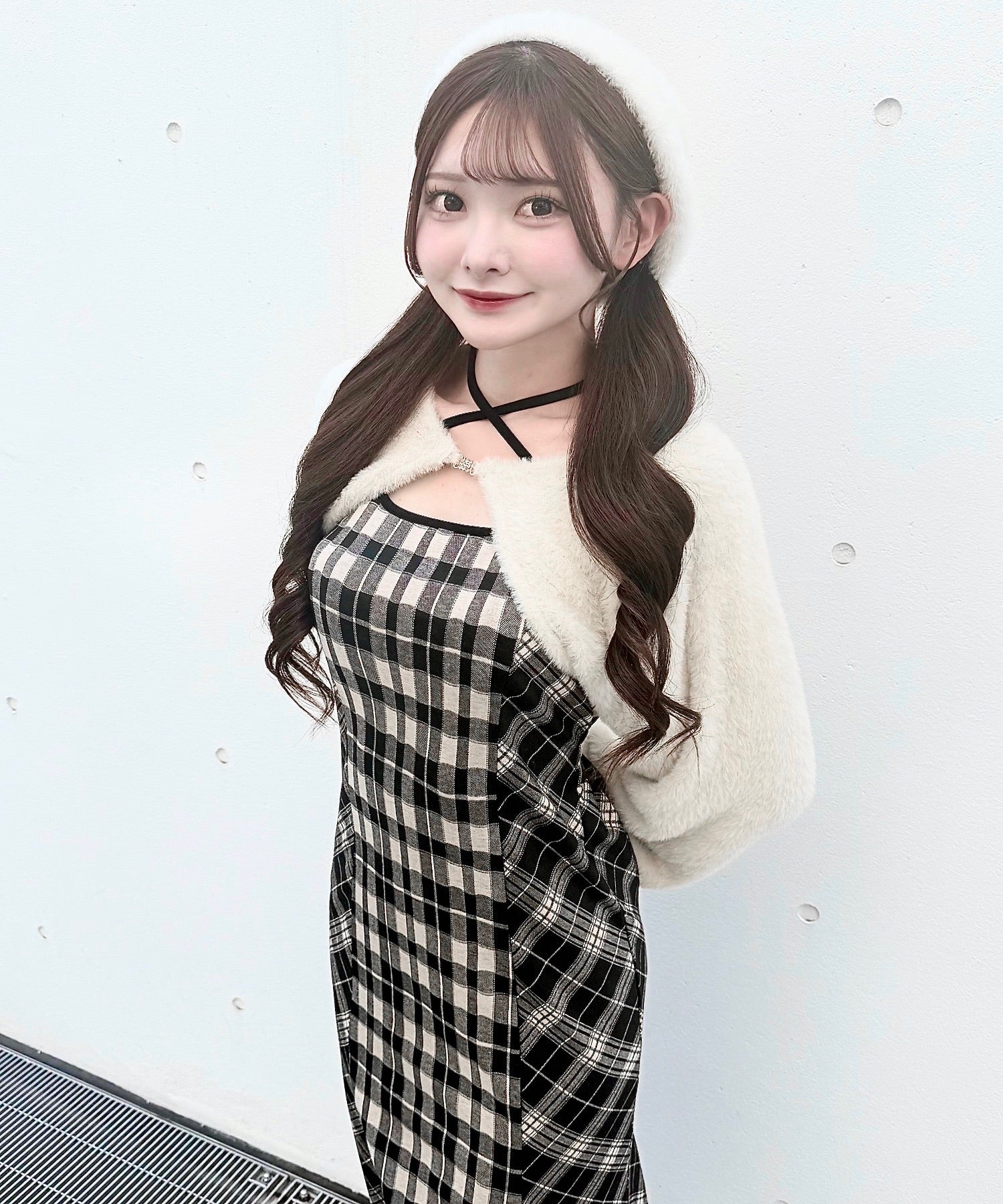 シャギーボレロロングチェックワンピース – PARK by one way（パーク