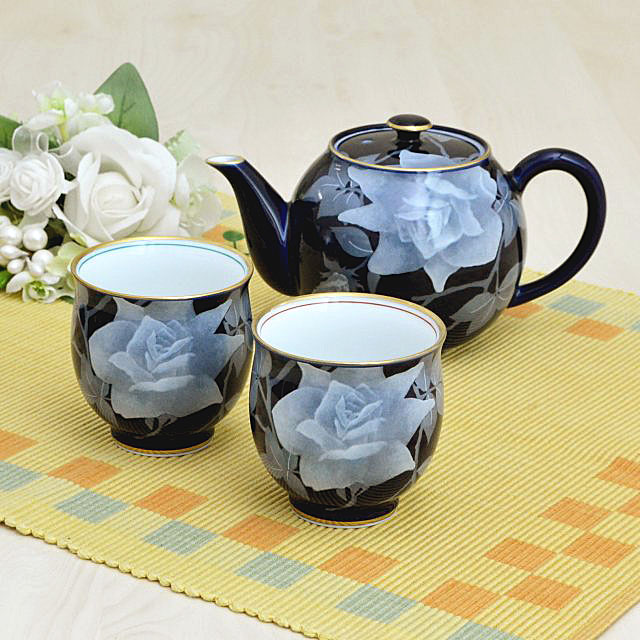 ルリ薔薇）有田焼 二人用茶器セット|有田焼の老舗-香蘭社オンライン