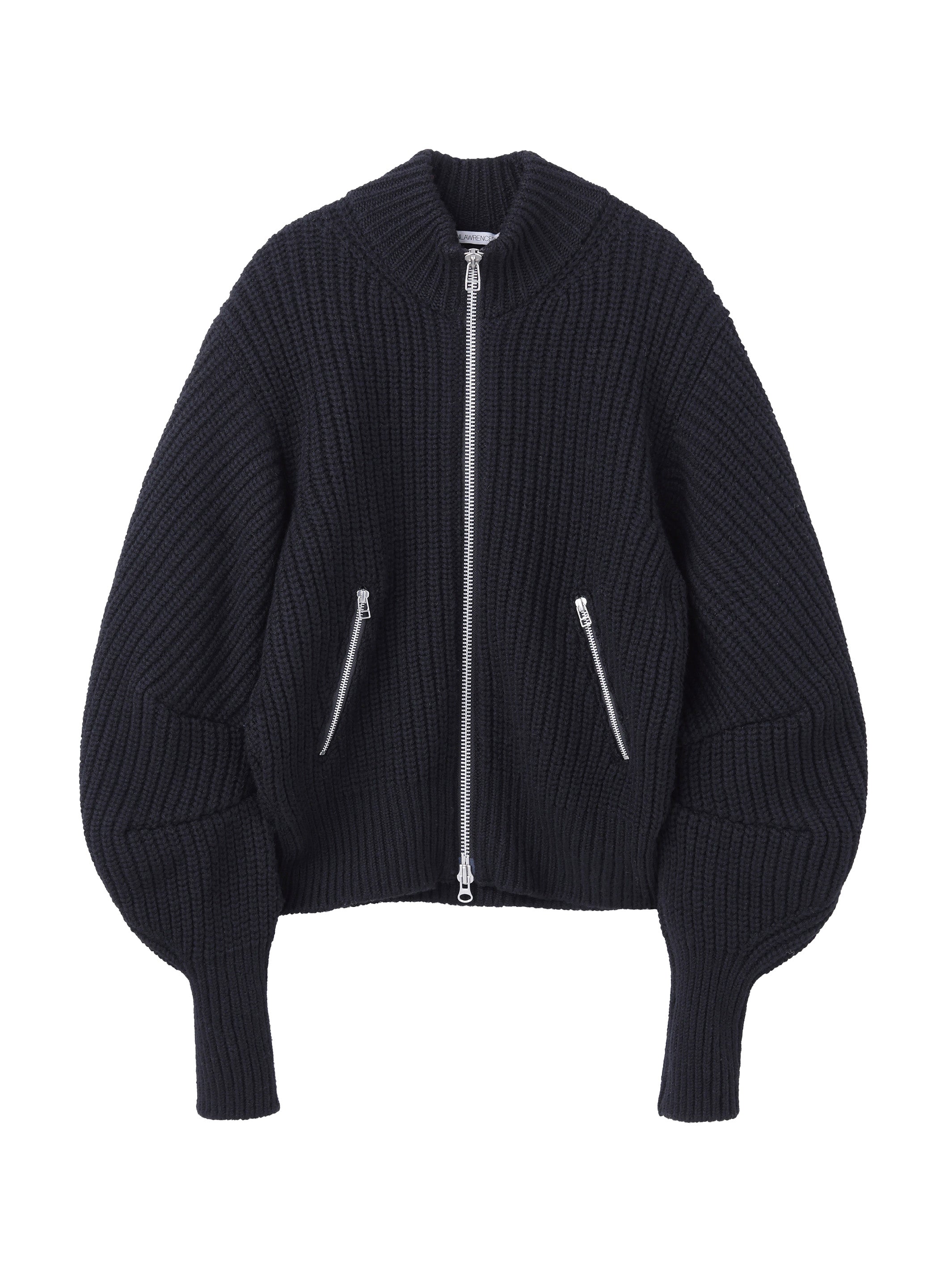 RIBBED MASSIVE ROUNDED SLEEVE ZIP-UP KNIT JACKET