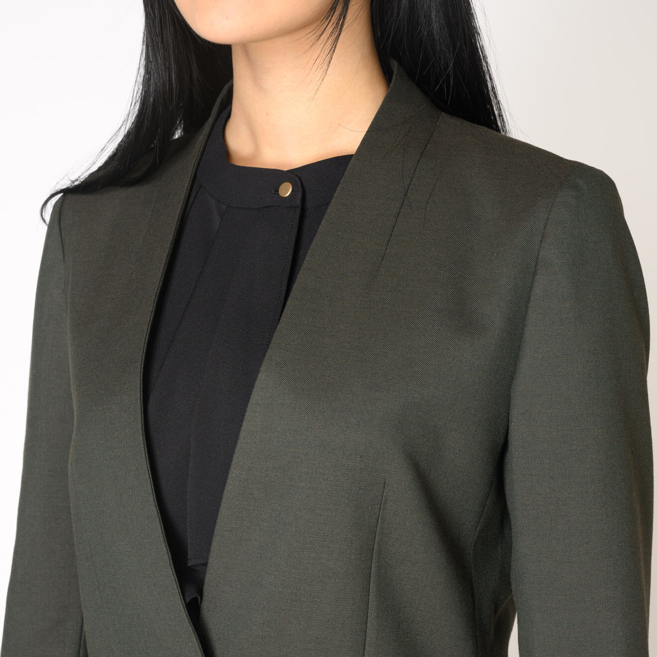 ノーカラージャケット カーキ無地 | ONLY ONLINE STORE