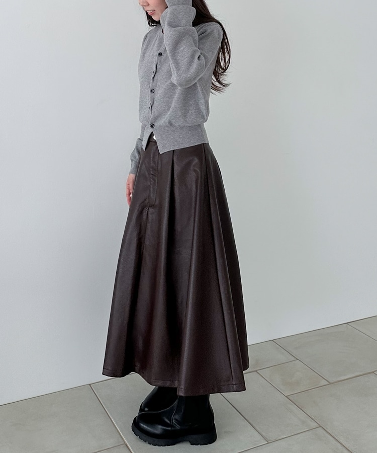 フェイクレザーフレアミディスカート(M BLACK): スカート｜PMbox P&M