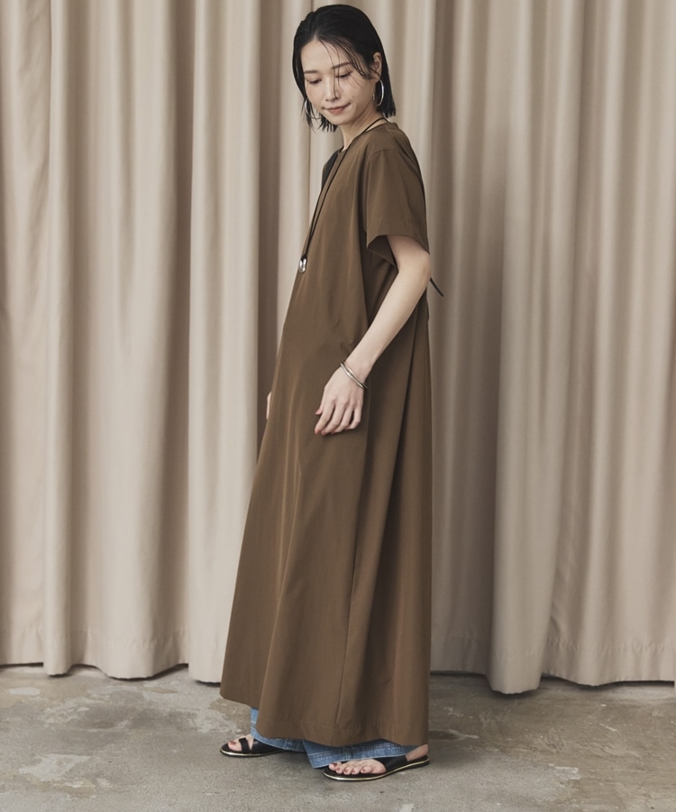 UV・接触冷感ウォッシャブルマキシワンピース(38 CHARCOAL GRAY