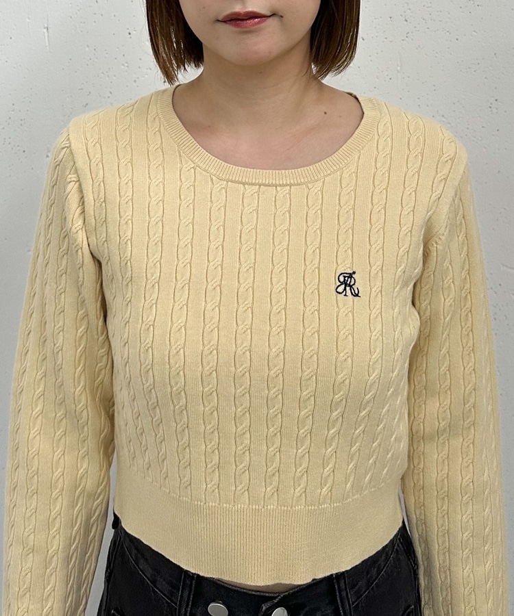 ロゴ刺繍ケーブルニットプルオーバー(M IVORY): トップス｜PMbox P&M
