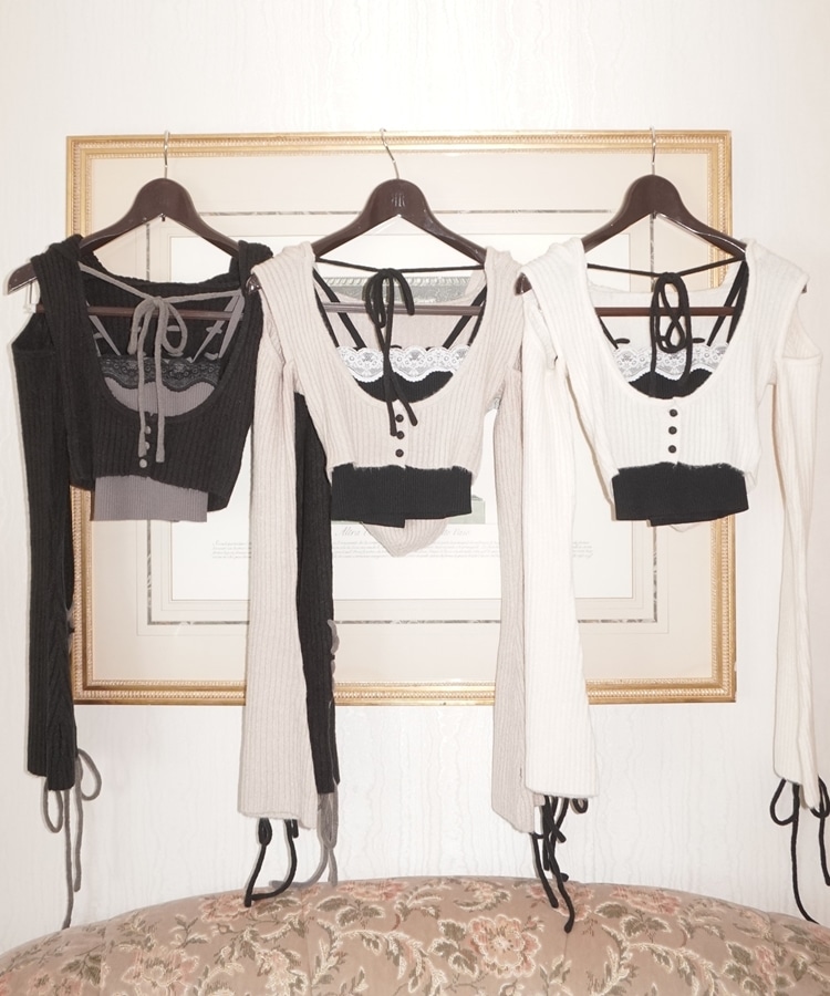 laceup foodie tops×lace cami set(M BLACK): トップス｜PMbox P&M