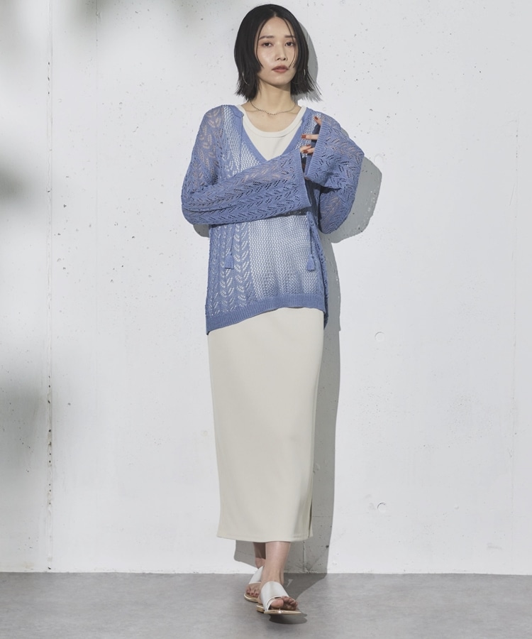 透かし編みキーネックニットプルオーバー(F BLUE): トップス｜PMbox