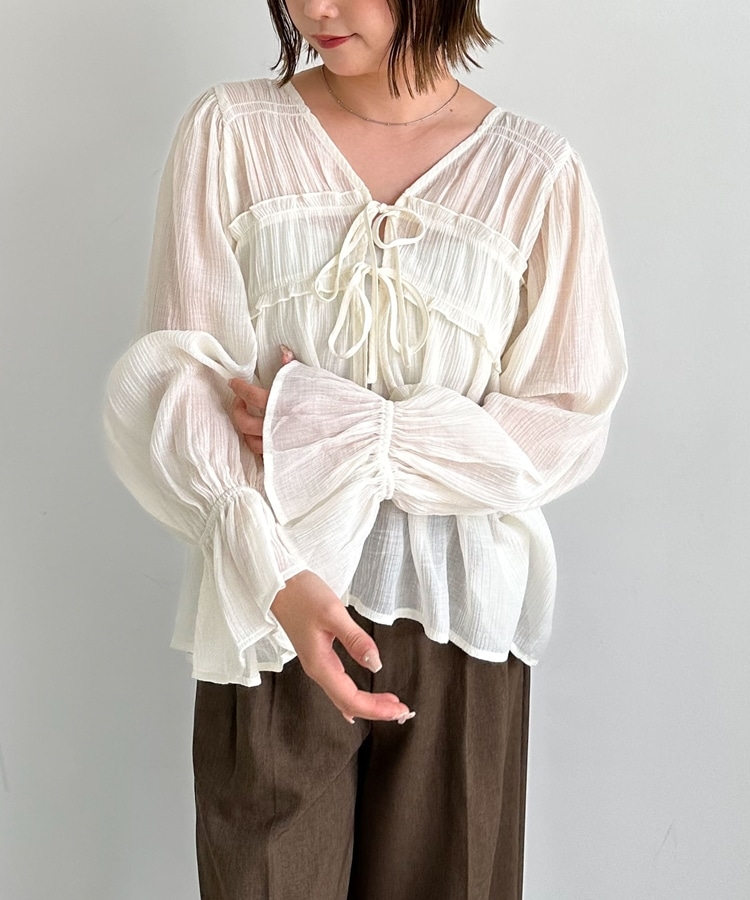 楊柳シャーリングミドルブラウス(M IVORY): トップス｜PMbox P&M