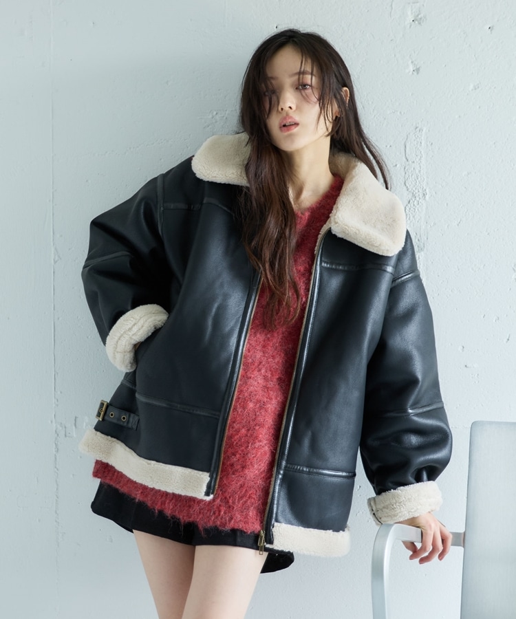 フェイクレザーミドルムートンジャケット(M BLACK): アウター｜PMbox