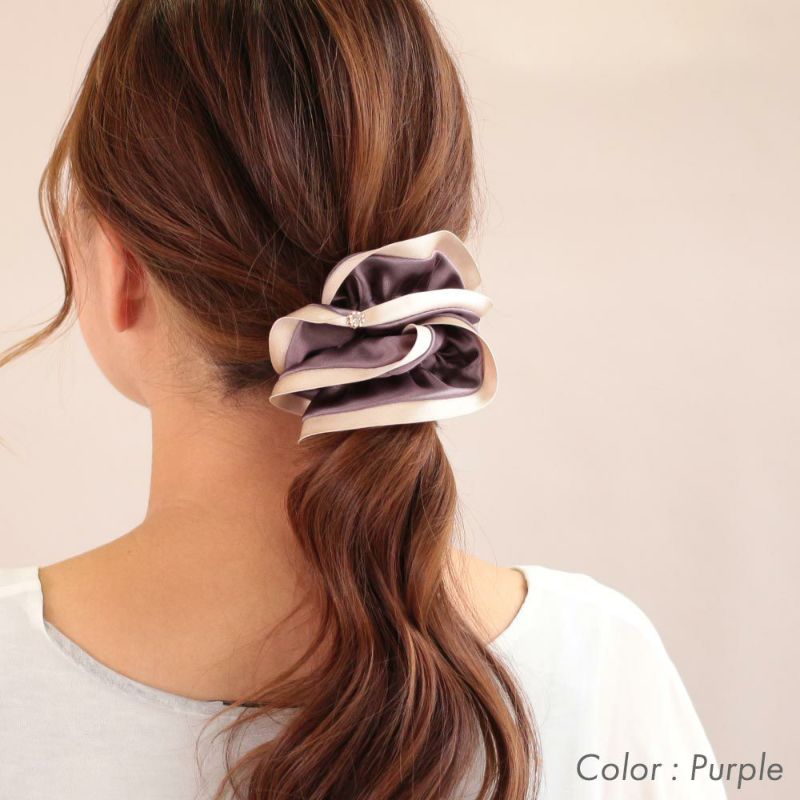 ヘアポニー フラワーストーン付き バイカラー シュシュ ヘア