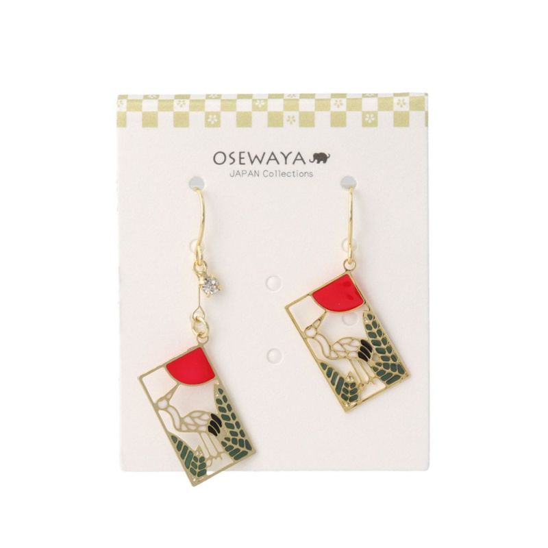 ピアス 花札 桜に幕 松に鶴 芒に月 ストーン サージカルステンレス