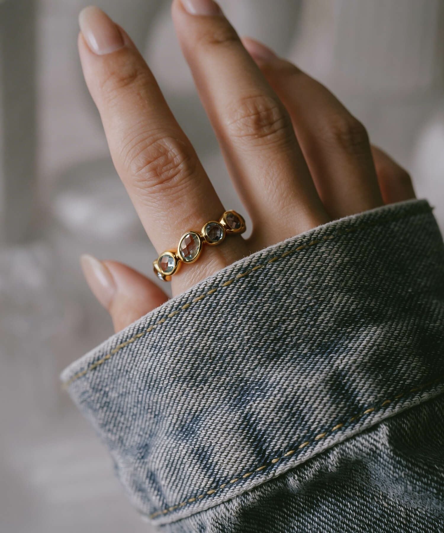 天然石 リング 指輪 大ぶり 太め フルエタニティ ブルートパーズ