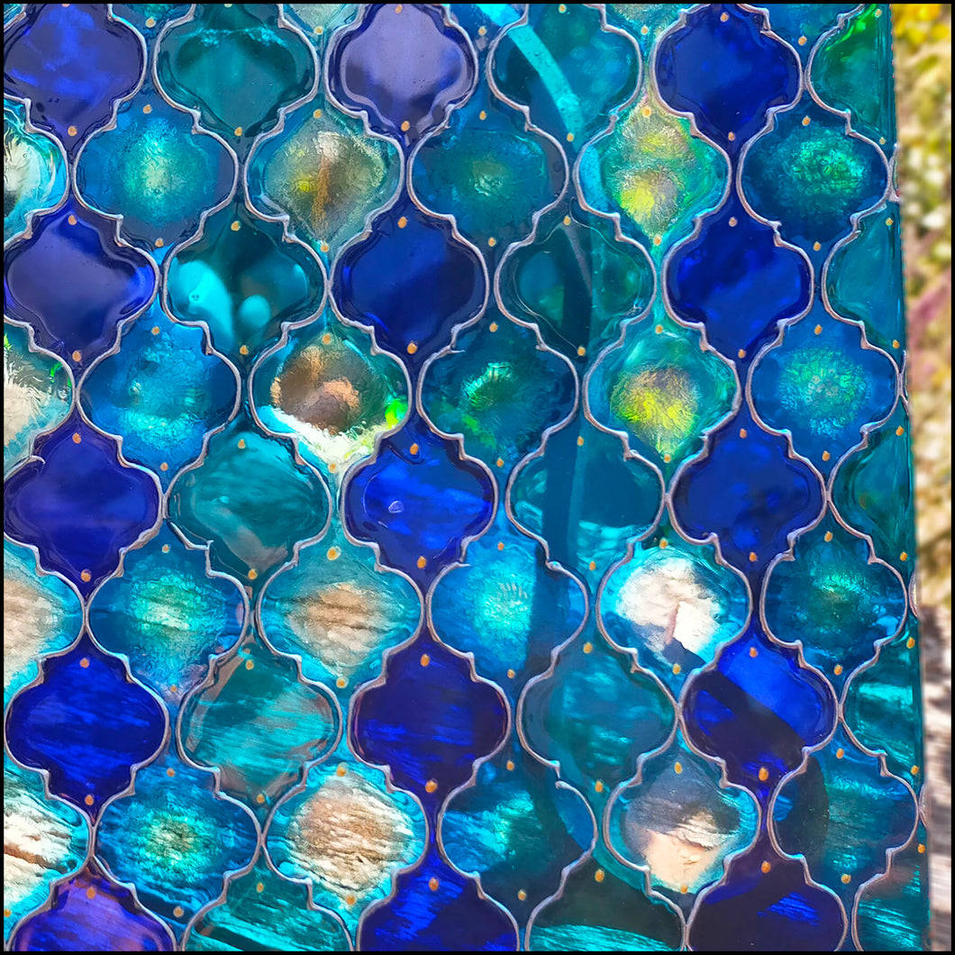 Blue Moroccan Tiles A4 Hanging Glass Painting Picture Panel, Wall