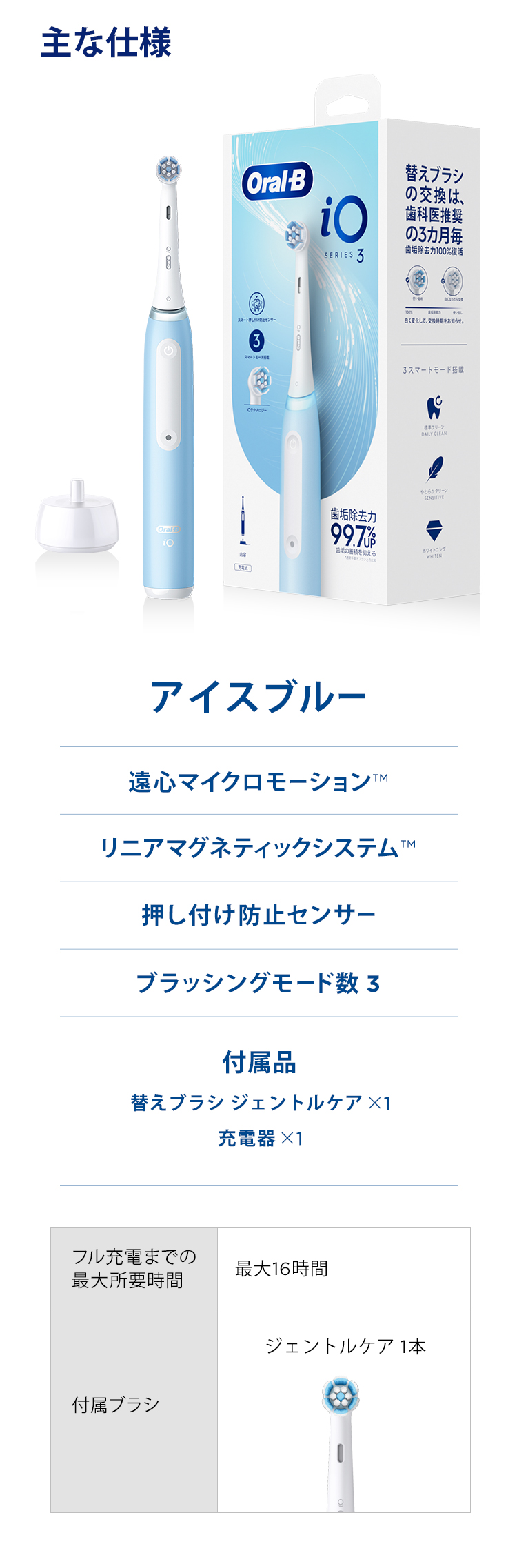 電動歯ブラシ ブラウンオーラルB 公式 | iO3（アイスブルー / 水色