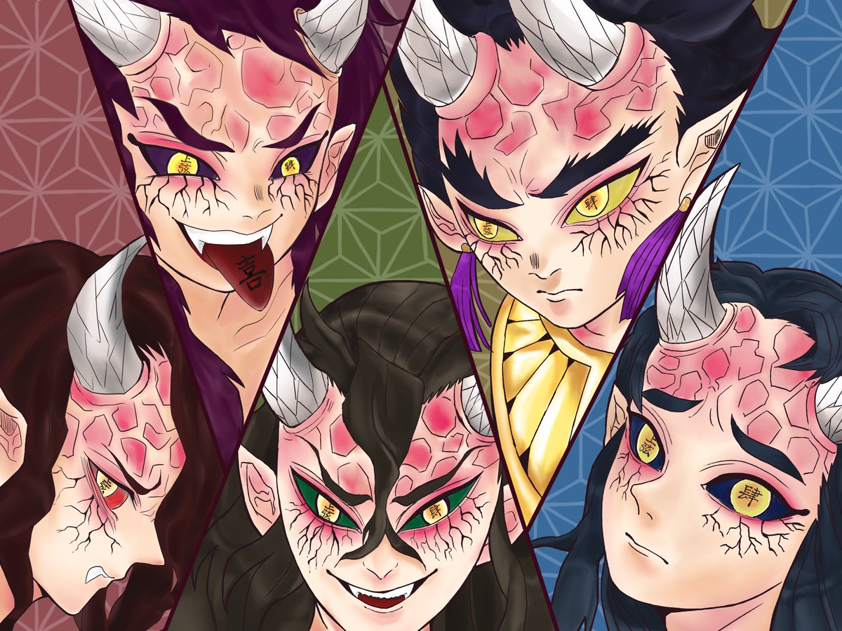 鬼滅の刃、半天狗👺 頑張りました😌🥭🥕🥦 可楽🍎空喜🍏哀絶🍊 憎拍天